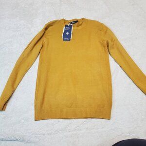 NWT‎ Aiopeson Mustard Yellow Casual Preppy Cozy Fall Crew Neck Sweater Women M
